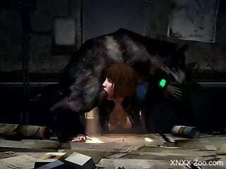 Smoldering brunette getting throated by a sexy dog